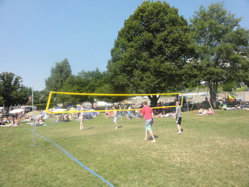 un groupe de personnes jouant au volley-ball dans un parc 